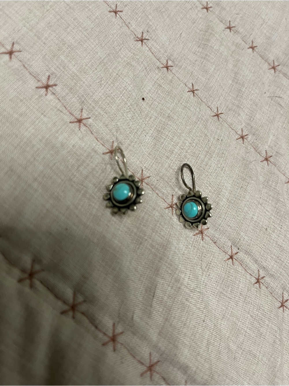 Sterling Silver Turquoise Sunburst Drop Earrings - Blue